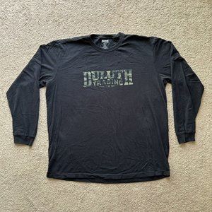 Duluth Shirt Mens XL Long Sleeve Spellout Black Crewneck Tee